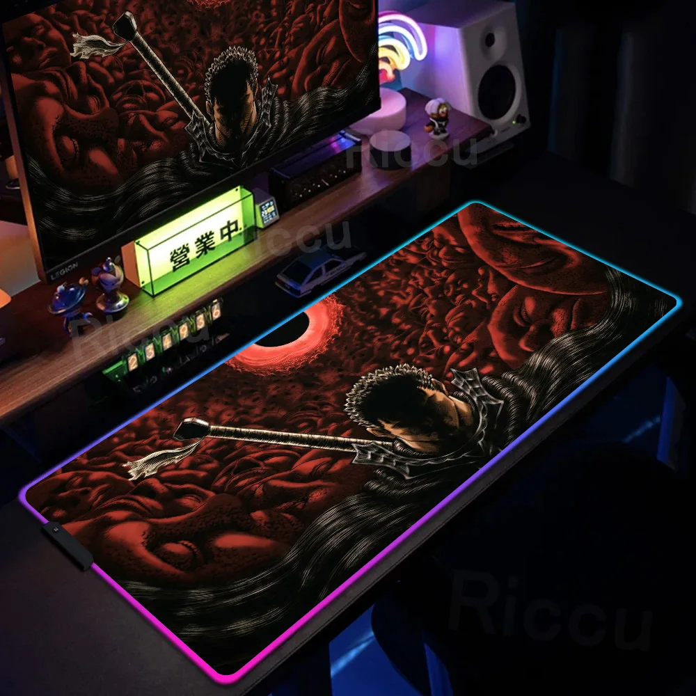 

RGB Mouse Pad Anime Berserk Guts Gaming Accessories Computer Keyboard Backlit LED Deskmats Gabinete Gamer Carpet Tapis De Souris