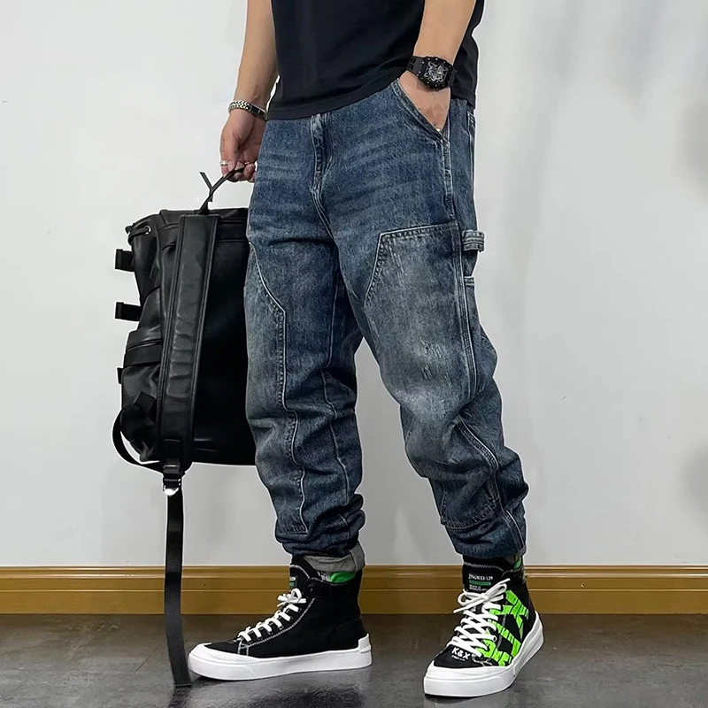 

Autumn Men's Jeans With Multiple Pockets Workwear Pants Leg Pants Retro Straight Leg Pants Casual Pants