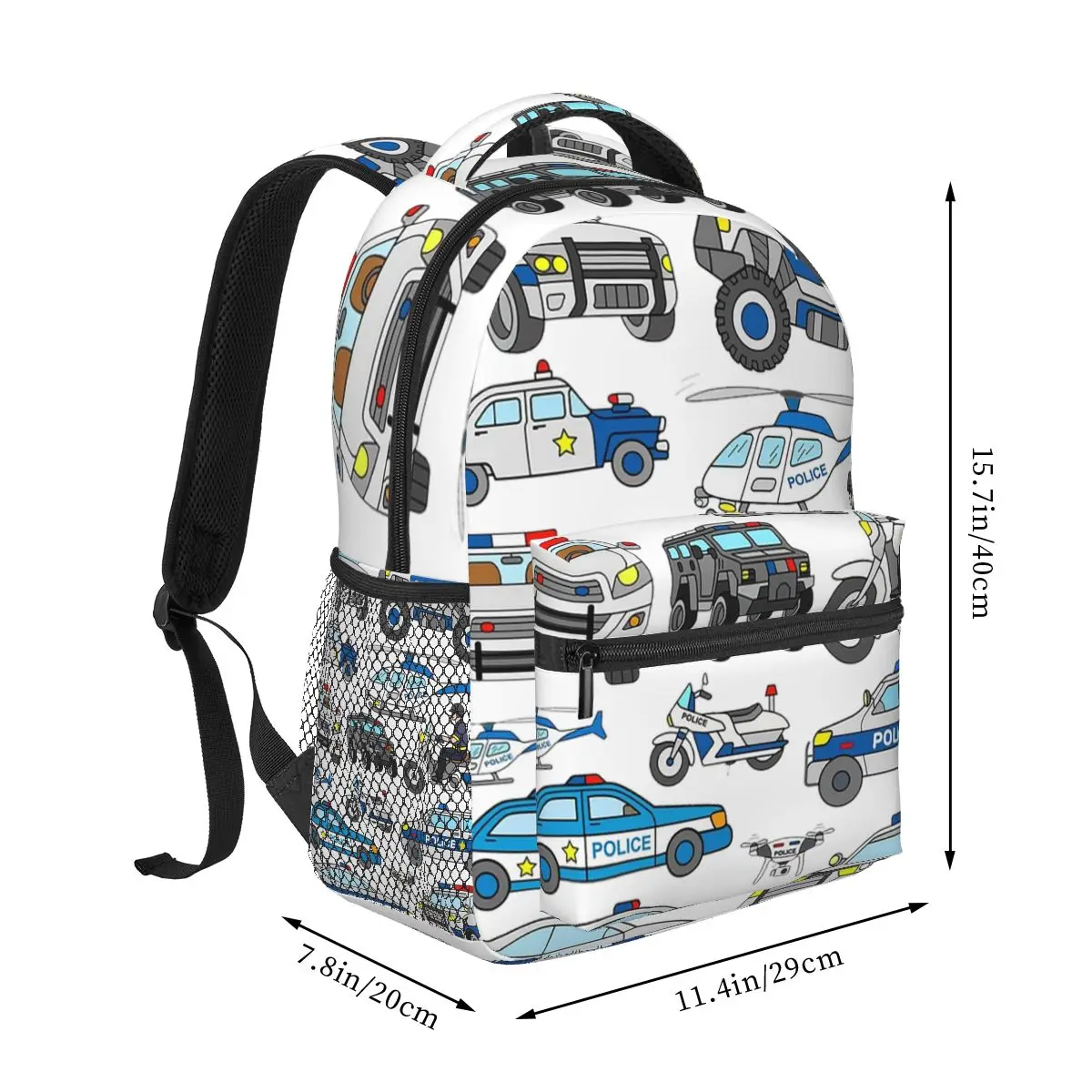 Police Car Design Backpacks Boys Girls Bookbag Students School Bags Cartoon Kids Rucksack Shoulder Bag Large Capacity