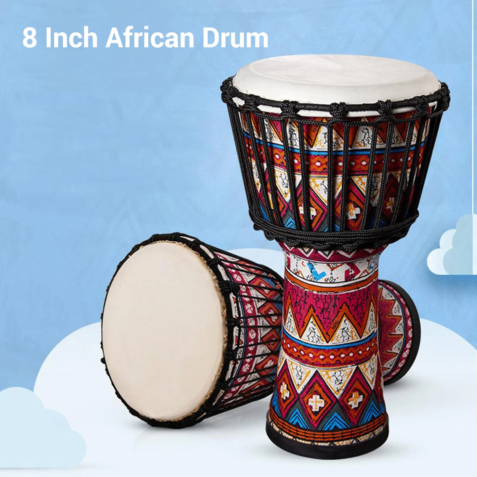 8 Inch Portable African Drum Djembe Hand Drum with Colorful Art Patterns Percussion Musical Instrument