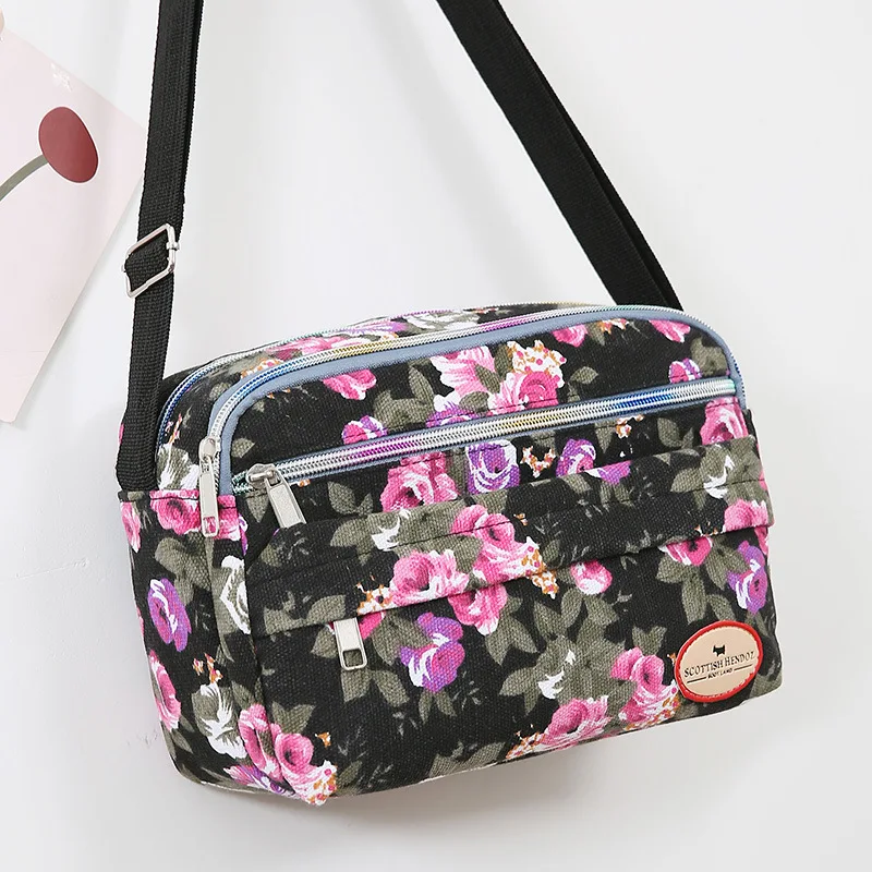 New Women\'s Messenger Bag 2023 Korean Canvas Bag Fashion One Shoulder Slant Cross Handbag Multi Flower Small Cloth Crossbody Bag