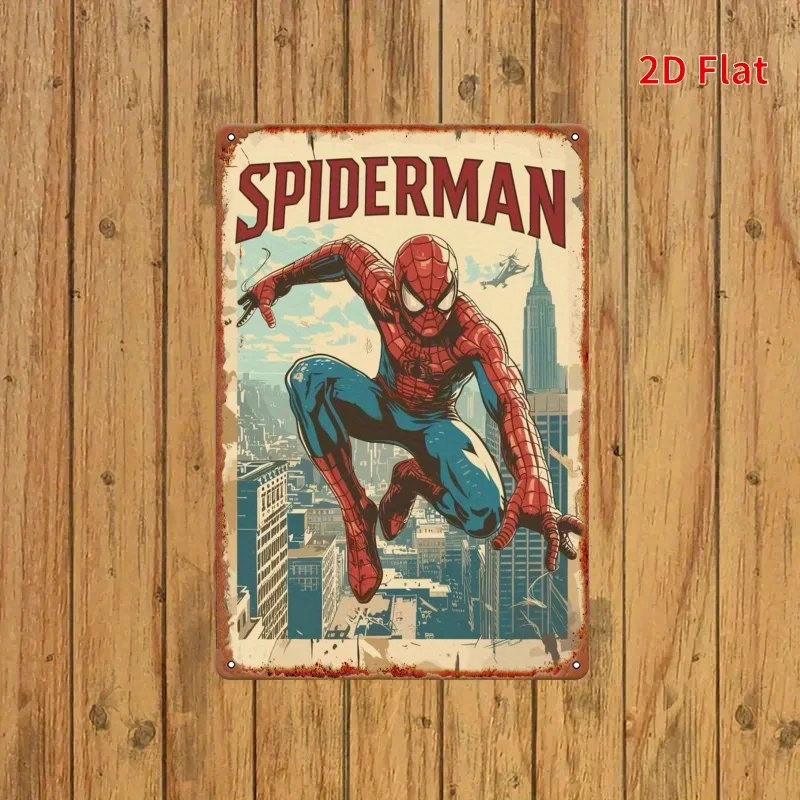 [مسطح [قطعة واحدة من فن الحائط المعدني Spiderman & Deadpool "Romantic" مقاس 20.32 × 30.48 سم، ديكور داخلي/خارجي، علامة حديدية مع مدينة عتيقة