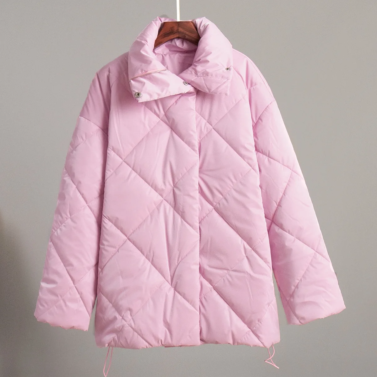 

ALPHALMODA 2025 Autumn, Diamond Grid, Cotton Jacket, Matte Gloss Color, Lapel Cotton Coat, Women Fashion Winder Outwear