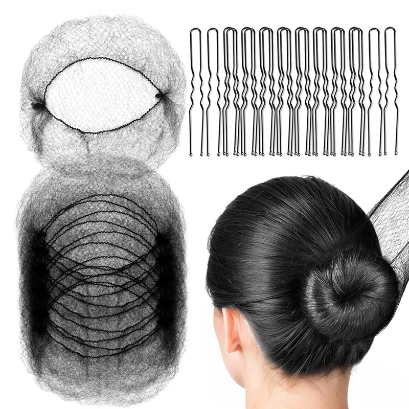 A23R-50PCS Mesh Hair Nets And 100PCS U Shaped ,Hair Nets For Food Service Workers, Hair Nets For Women And Men