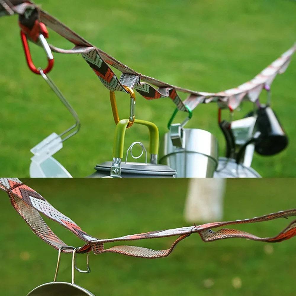 

Outdoor Camping Rope Webbing with Carabiner for Tent Guy Line Clothesline Storage and Emergency Survival Gear