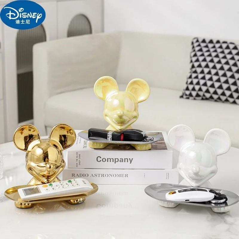 

New Disney Cabinet Luxury Cartoon Kawaii Mickey Mouse Tray Ornaments Home Entrance Key Storage Decoration Electroplat Ornament