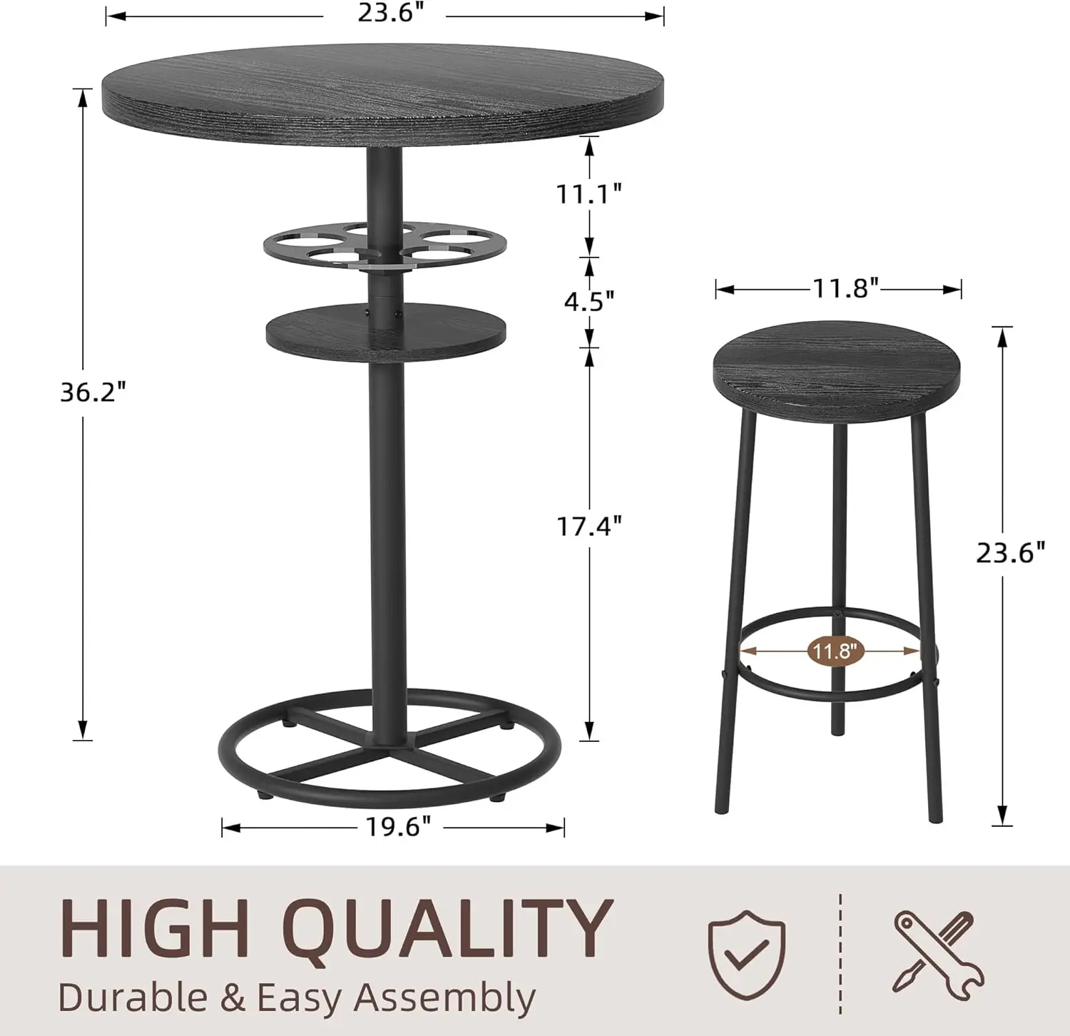 3 Piece Bar Table and Chairs Counter Height Bistro Pub Sets with 2 Barstools for Breakfast Nook, Small Space