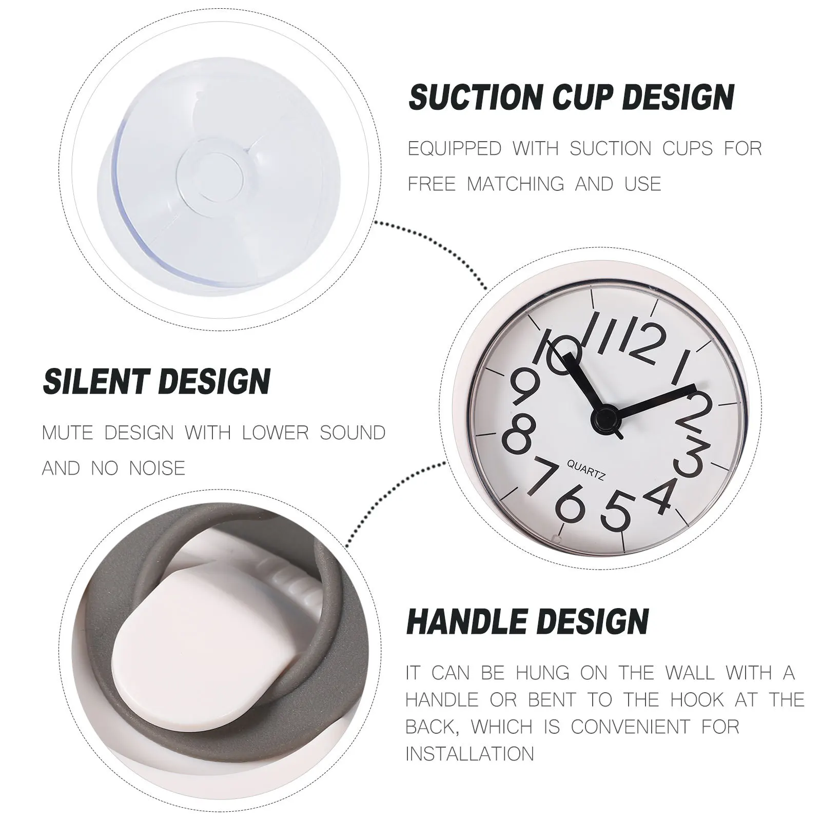 

1pc Waterproof Fog-Resistant Wall Clock For Bathroom Silent Operated Shower Clock With Suction Cup Hanging Hole Modern