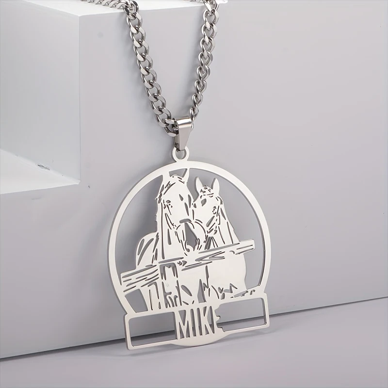 Customized Horse Design Necklace Personalized Animal & Name Customizable Stainless Steel Necklace Men's Jewelry Birthday Gift