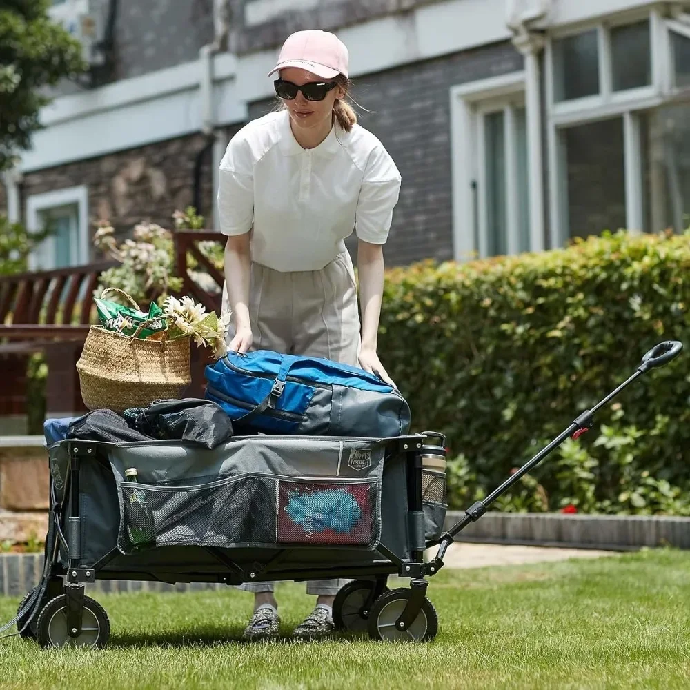 

Garden Cart, Collapsible Outdoor Wagon Carts, Heavy Duty Shopping Gardens Carts with Side Bag Cup Holder, Garden Cart