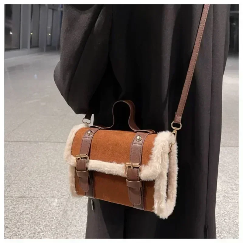 

Lamb Wool Splicing Small Bag 2024 New Trend Versatile Handbag Fashionable Single Shoulder Crossbody Large Capacity Square Bags