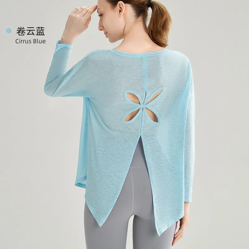 

Весенне-летняя женская свободная футболка с длинным рукавом для йоги, легкая тонкая дышащая футболка для спорта на открытом воздухе, бега в тренажерном зале, фитнеса, тренировок, блузка