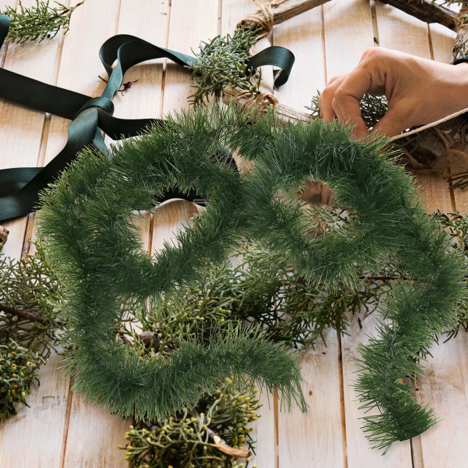 

Christmas Wreath 50ft Green Artificial DIY Xmas Decoration Party Supplies Rattan Round Outdoor Holiday Festive