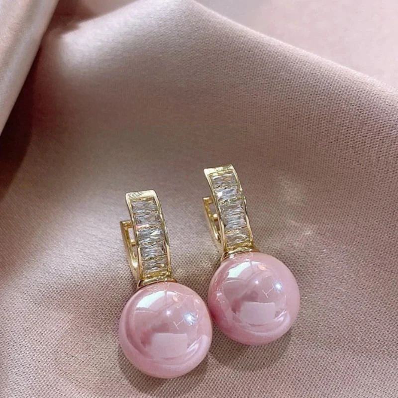 Huitan Sweet Pink/White Imitation Pearl Earrings for Women Gold Color Luxury Trendy Female Simulated Pearl Earrings Hot Jewelry