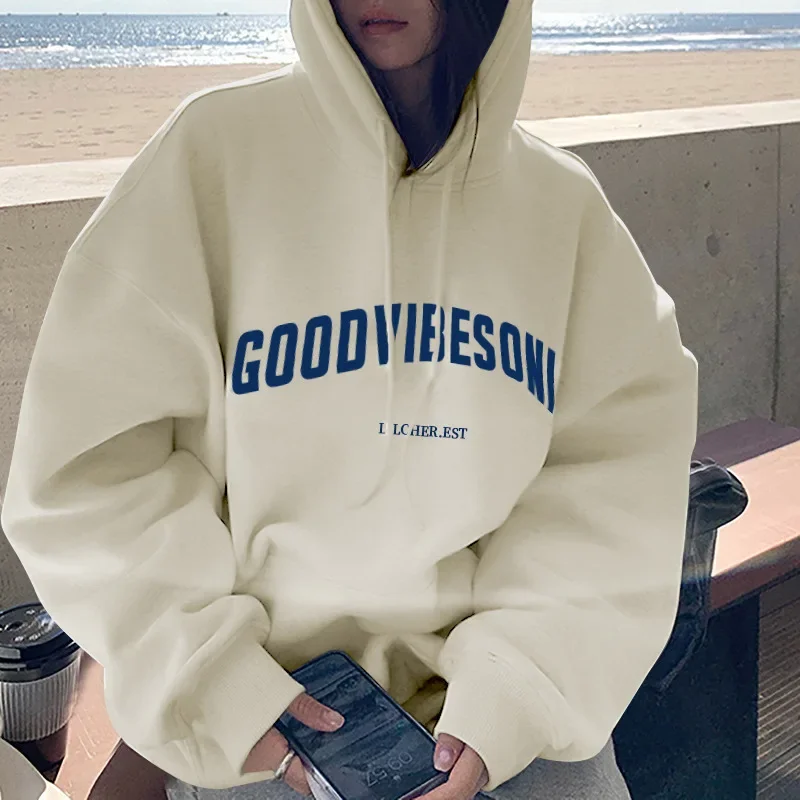 New Autumn Women's Hoodie Letter Printing Solid Hooded Korean Fashion Casual Sweatshirts Loose Hoodies Streetwear Women