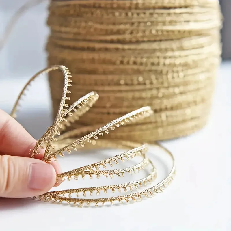 1 Yard ultrafeines glitzerndes goldenes Besatzband, Näh- und Bastelbedarf, dekorativer Spitzenkante für DIY-Projekte, Verzierungen, Hochzeiten