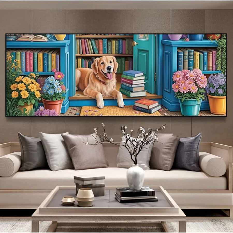 Diy Diamonds Art Painting Kits Extra Large Size Dog Book Full Drill Mosaic Embroidery Animal Flower Picture Wall Decor Frameless