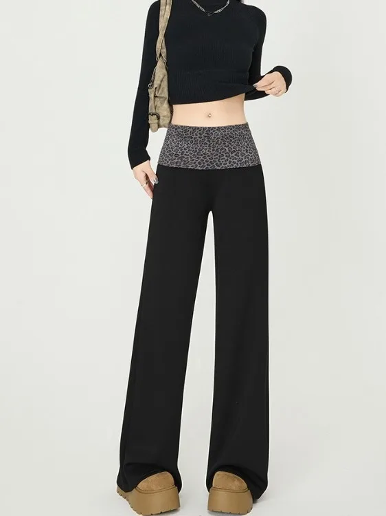 Damen Hose mit weitem Bein, Herbst und Winter, neue Sle Spor Yoga-Hose, Leopardenmuster, Patchwork, gerade, schmale Version, Lulu