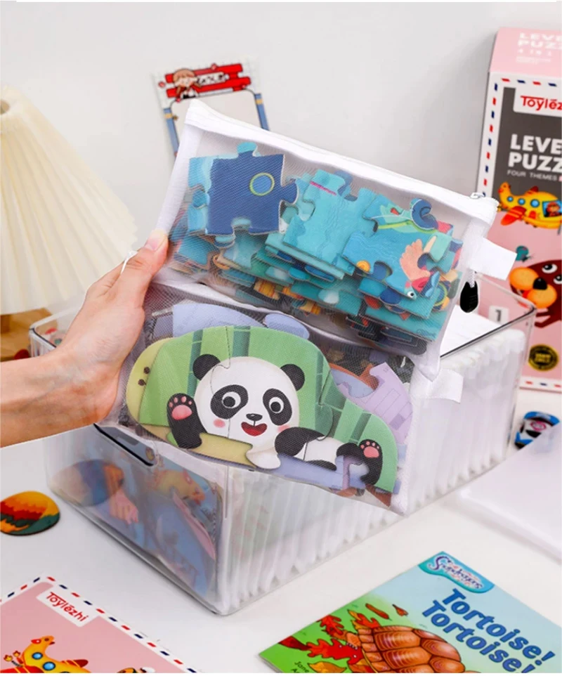 Neue Puzzle-Spielzeug-Aufbewahrungstasche Baustein-Puzzle Unterteilungsbeutel Kinder-Kleinpartikel Transparente Netz-Reißverschlusstasche – Detail 6