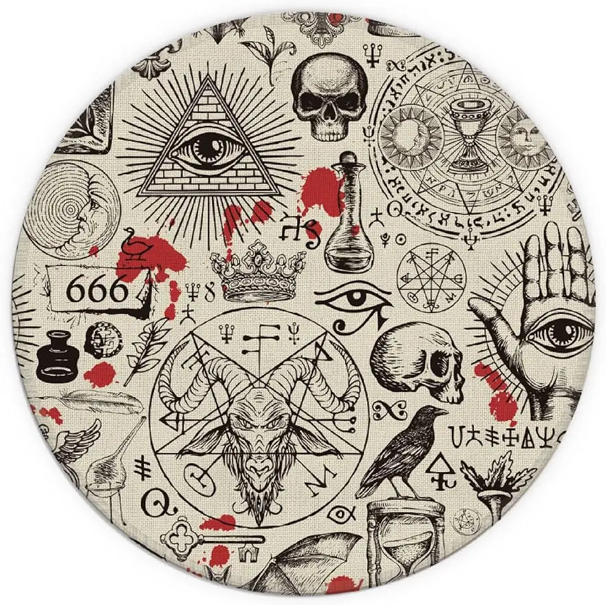 pequena rodada mouse pad base de borracha antiderrapante mousepad alquimico aries cranio pentagrama magia escritorio casa presentes 79x79 polegada 01