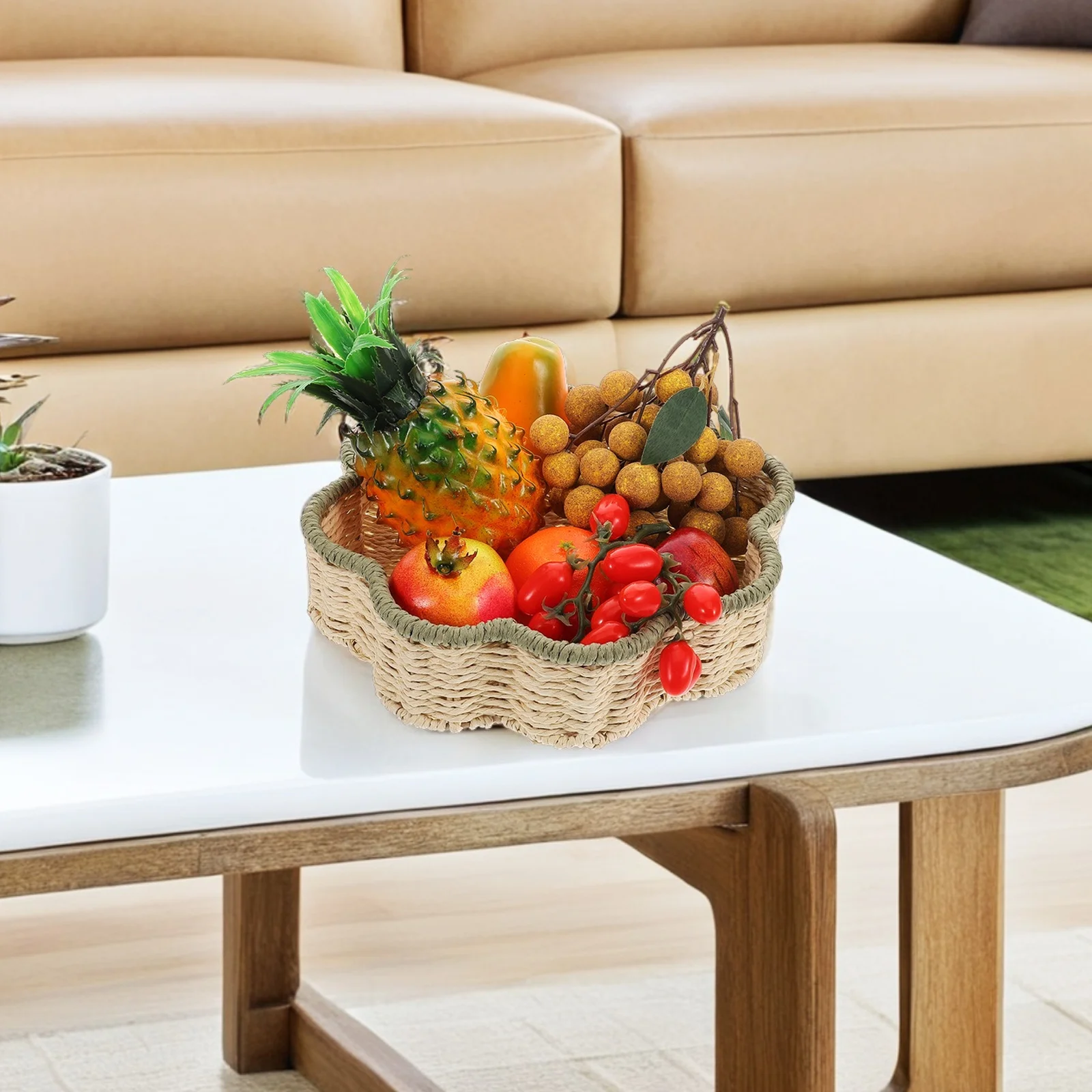 

Handwoven Storage Basket Imitation Rattan For Kitchen Fruits Vegetables Snacks Home Office Living Room Multipurpose