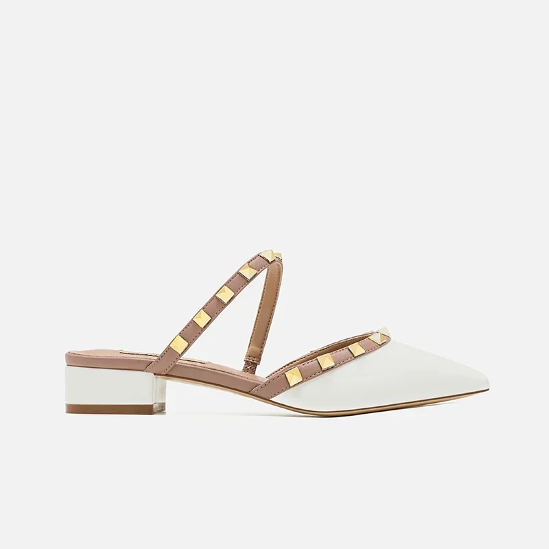 【Measure Your Feet Length Before Order】Rivets Luxury Designer Women Elegant Slide Sandals Block High Heels Party Shoes 71-CHC-33