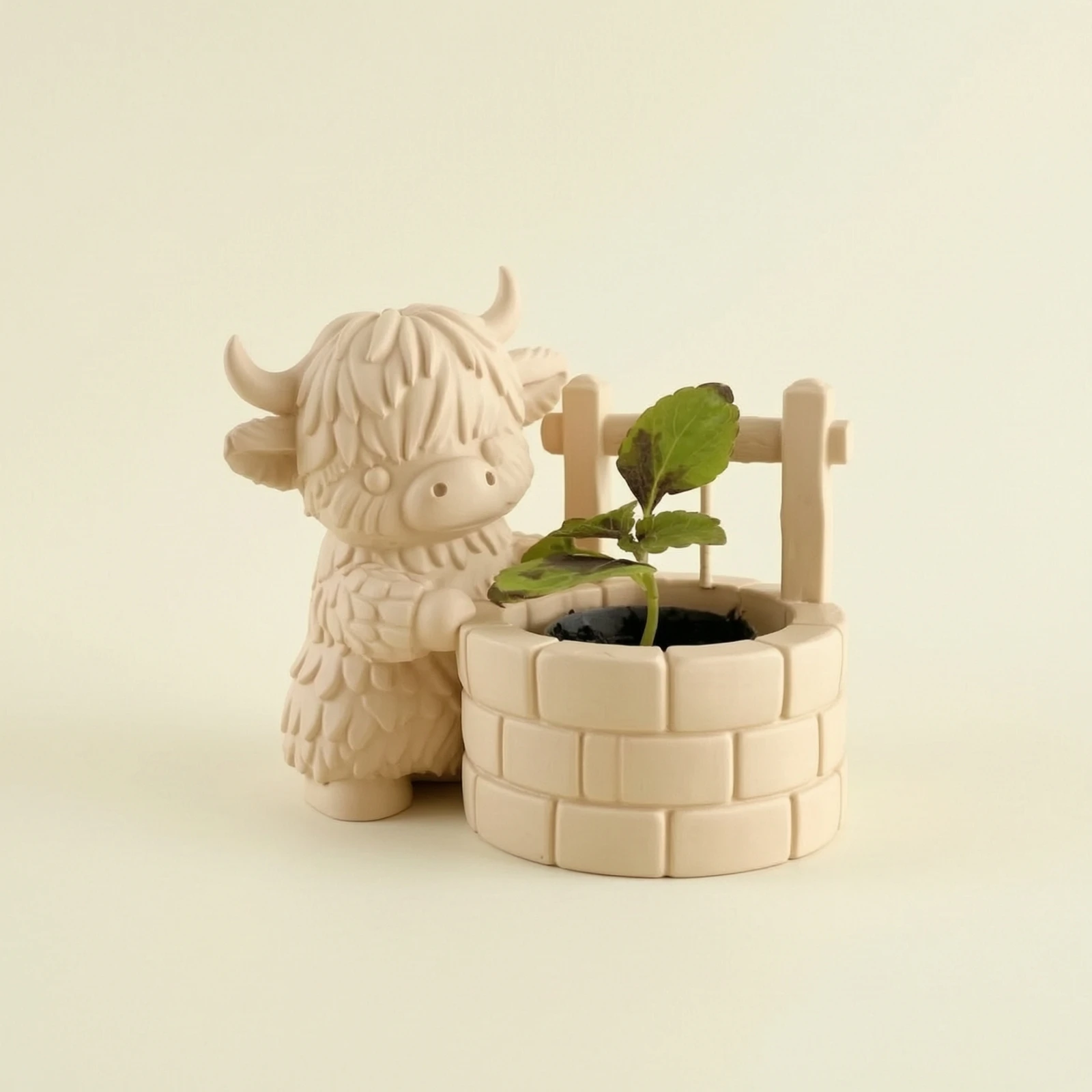 Highland Cow Planter Compact Cow Ornament with Flower Pot Farmhouse Sculpted for Windowsill, Shelf