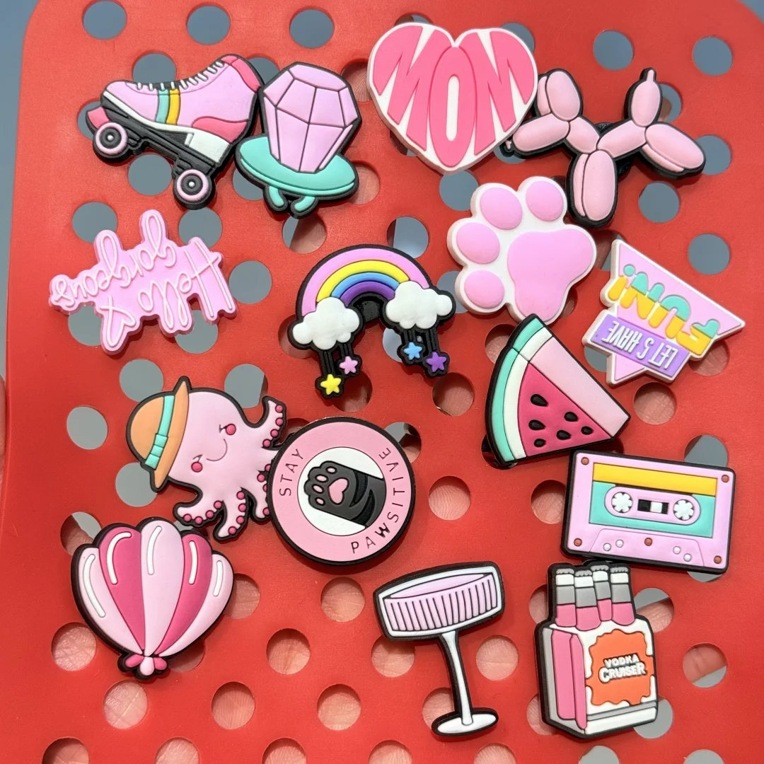 15-100pcs Pink Octopus Watermelon Shoe Charms PVC Accessories DIY Shoes Buckle Decorations fit Wristband Party Kids Gifts
