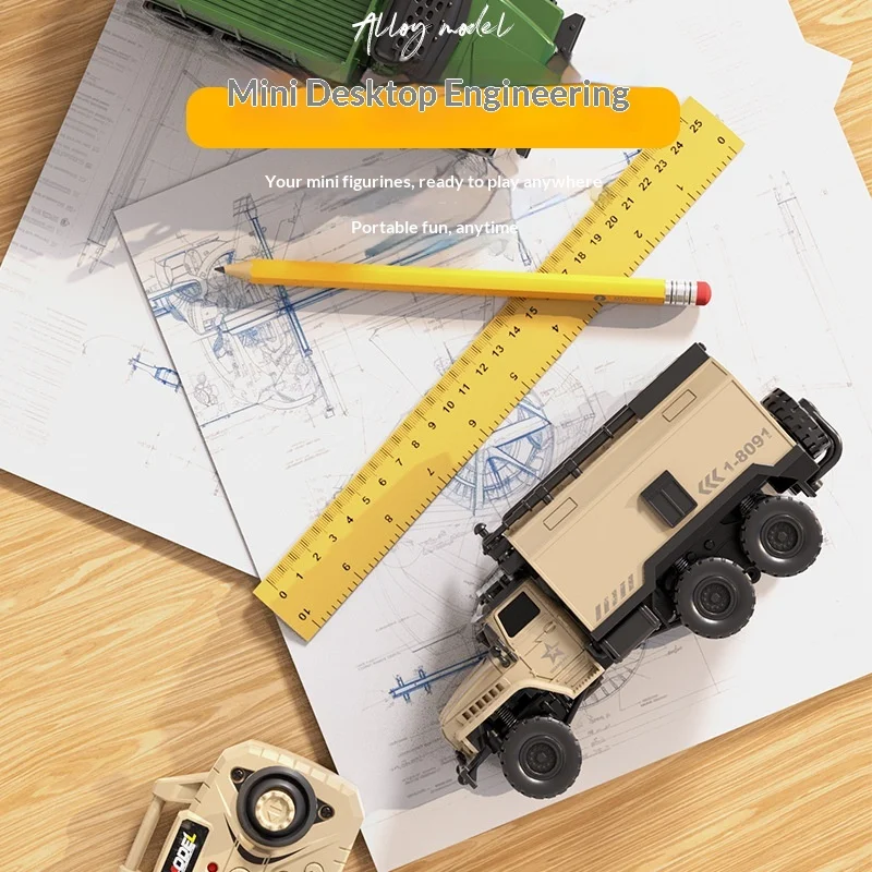 Mini Rc Car 1:64 Alloy Military Truck Model, Bluetooth Remote Control Off-Road Transport Vehicle Desktop Hobby Collection Toy