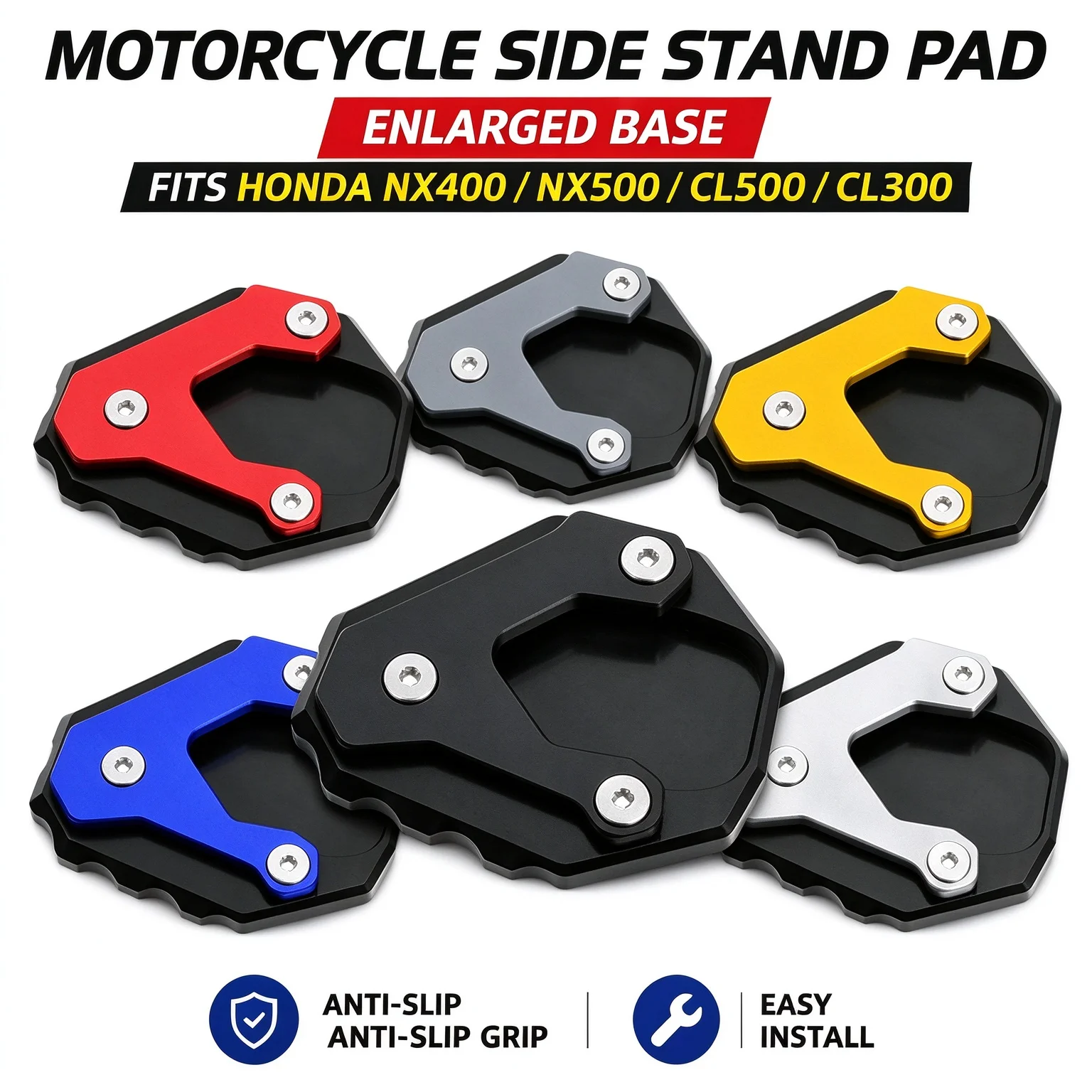 Motorcycle Side Stand Enlarger Pad Anti Slip Heavy Duty Extension Plate for Honda NX400 NX500 CL500 CL300 Motorbike Accessory