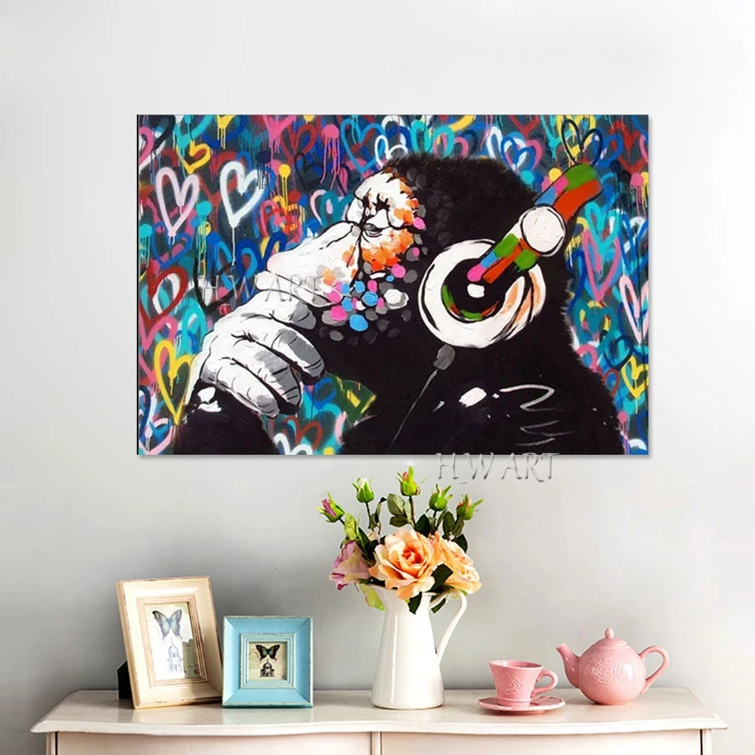 

Абстрактный Бескаркасный художественный холст, мультфильм гориллы, Акриловая картина маслом, украшение комнаты нового дизайна, оптовая продажа 3D-изображения