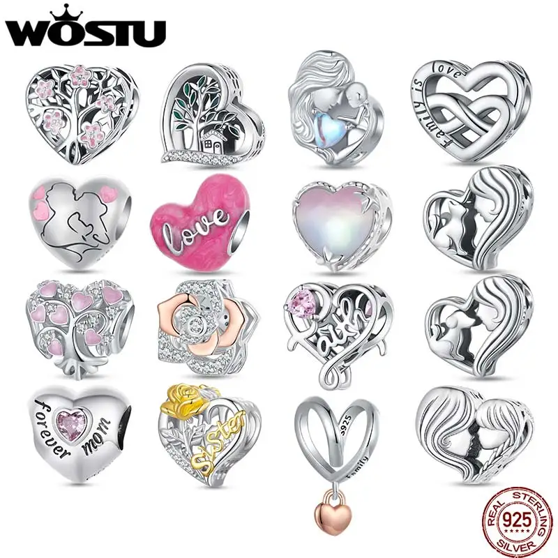WOSTU-abalorios de corazón de amor rosa para Plata de Ley 925, colgante de amor infinito, pulsera apta, joyería de San Valentín, regalo para el día de la madre