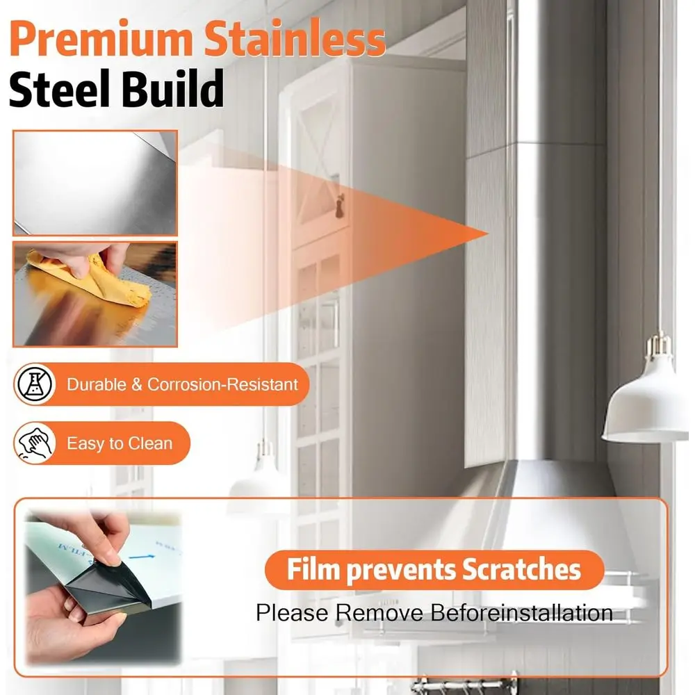 レンジフード用煙突延長パイプ 1/4 x 6.7 x 63インチ、31.5-63インチ ステンレス鋼煙突ダクト 調整可能なカバー 天井用、換気口延長