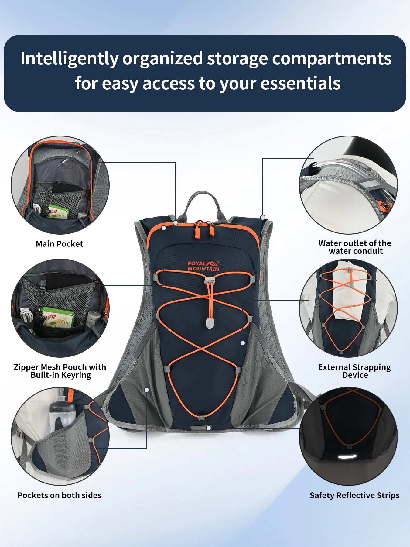 15-Liter-Hydrationsrucksack für Reiten, Wandern und tägliche Outdoor-Aktivitäten mit Unisex-Design, mehreren Taschen und separatem Wasserblasenfach. – Detail 3