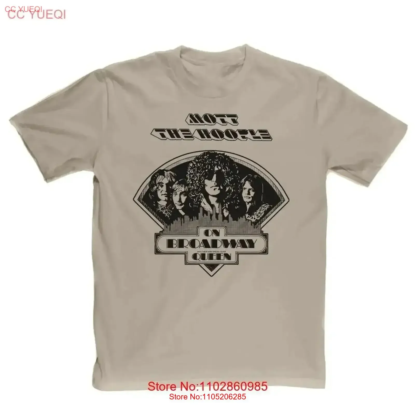 

Футболка Mott The Hoople On Broadway With Queen, винтажный потертый топ бежевого цвета для повседневной носки, растянутый универсальный повседневный