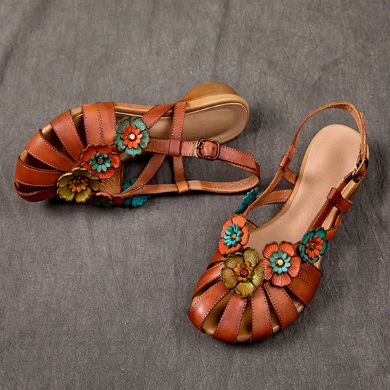 ZXRYXGS 2026 New Mixed Color High-quality PU Flowers Summer Leather Slandals Fashion Elegant Shoes Women Sandal Shoes Tide