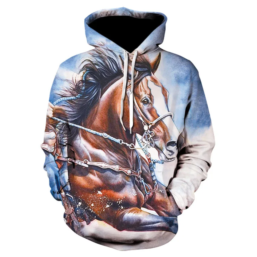 Men\'s pullover, men\'s 3D printed beautiful Harajuku hoodie, 3D printed horse style oversized men\'s long sleeved hoodie