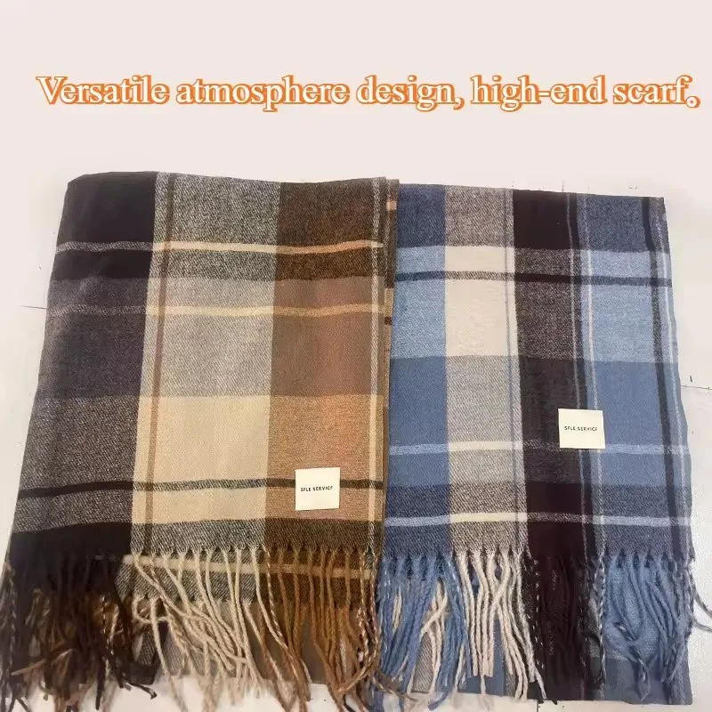 스카프 여성 겨울 클래식 체크 무늬 두꺼운 학생용 롱 숄 연인용 넥 워머 남성 겨울 숄