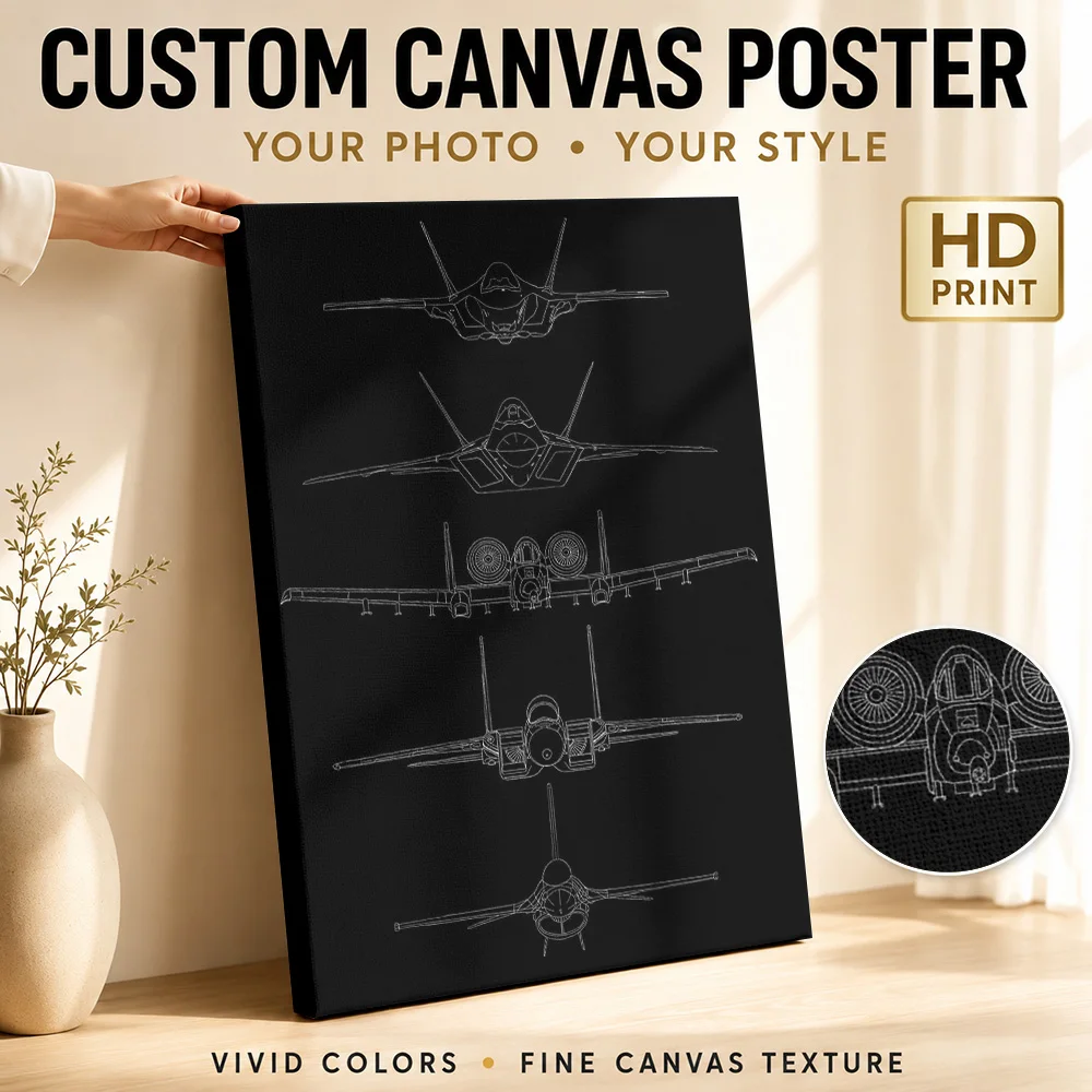 Air Superiority Aircraft Types Wood Framed Canvas Print Personalized Photo Annotated Technical Detail Wall Art For Home Office
