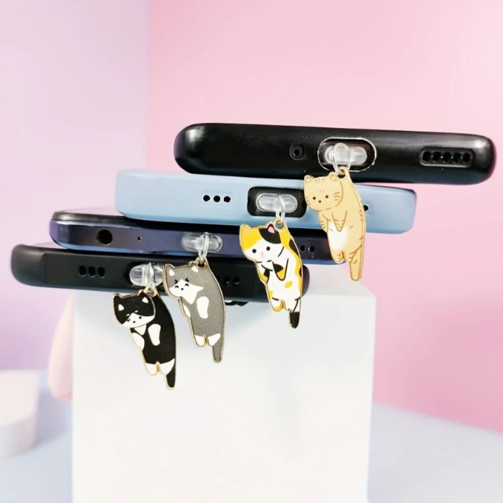 Cute Cat Four Colors Phone Dust Stopper Accessories Decoration Pendant Hanger for iPhone for Samsung Type-C Charging Port
