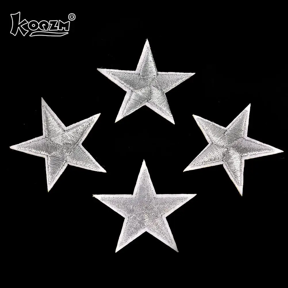 Emblemas bordados estrelas prata, Ferro Em Patches, Motif Applique Adesivos, 10pcs