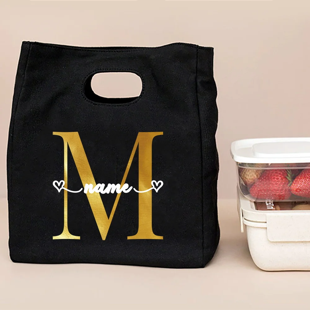 Personalized Customized Letter Pattern Lunch Bag Bento Box Picnic Portable Food Insulation and Refrigeration Bag Storage