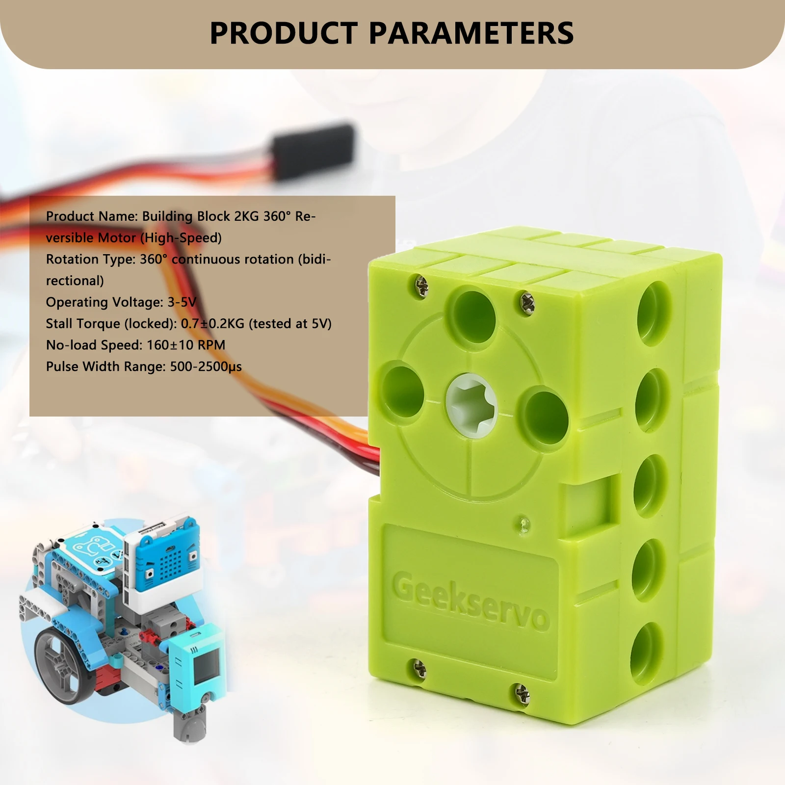Geekservo rotación continua 0,7 kg Servo 360 grados adelante marcha atrás verde 4,8 V-6 V Control PWM Compatible con legoeds
