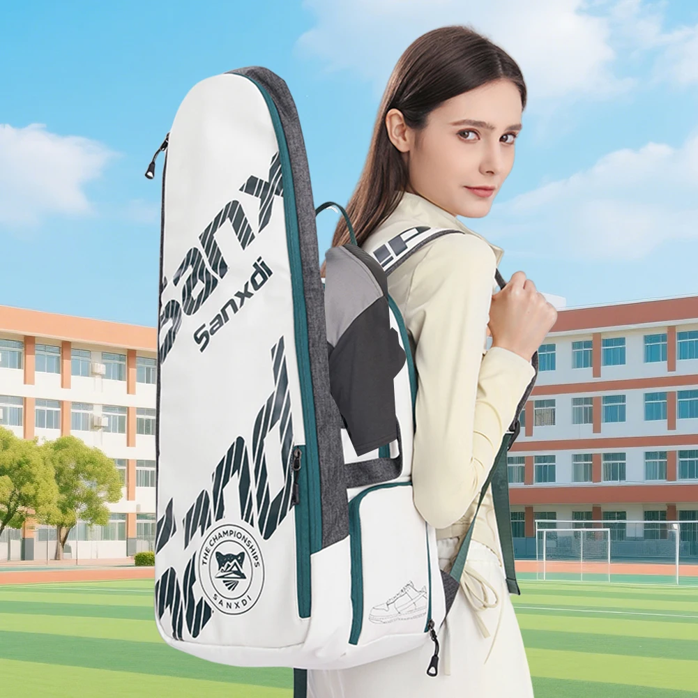 Borsa portatile per 3 racchette da tennis Zaino resistente all'usura per racchette da badminton Zaino sportivo multifunzione traspirante per sport all'aria aperta