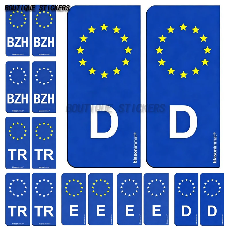 2Pcs Autocollant plaque d'immatriculation noir bleu Identifiant Européen-D Allemagne-BZH Breizh-TR Turquie-E Espagne PVC sticker