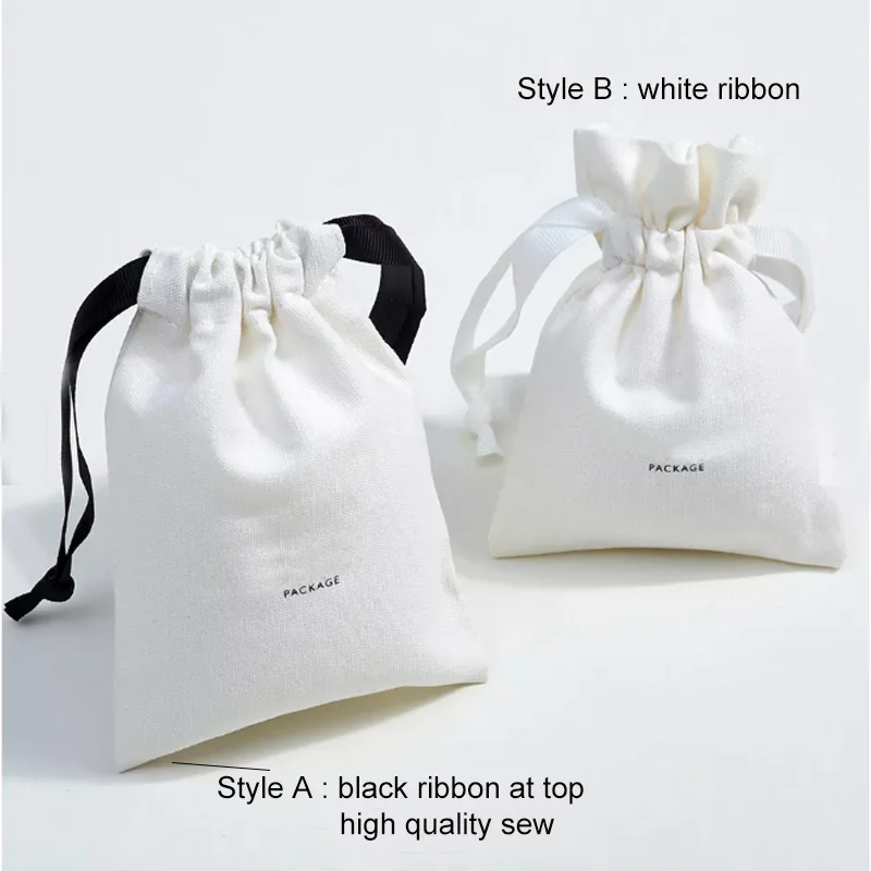 White Cotton Ribbon Gift Bag 8x10cm 11x14cm 50pcs/Lot Jewelry Drawstring Pouch PERSONALIZED CANVAS TOTE BAGS