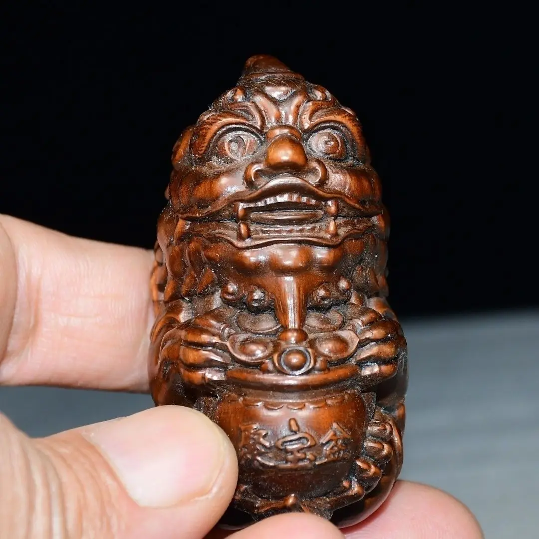 Hand Carved Wood Mythical beast pixiu cornucopia Statue Figurine Desktop Ornaments Home Decoration