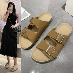 2024 New Summer Women's Slippers Fashion Nubuck Birkenstocks Women Cork Slipper Casual Beach Double Buckle Non-slip Slides