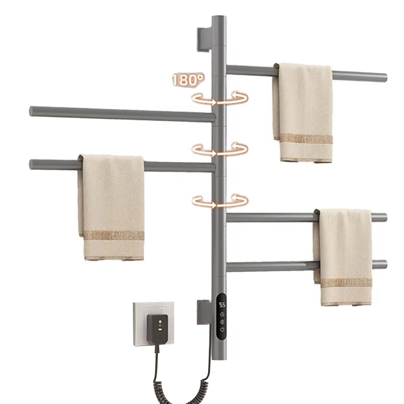 

Modern Home Single-Towel Smart Electric Heater Matte Black Vertical Mild Stainless Steel Radiator Swing Heated Towel Warmer Rack