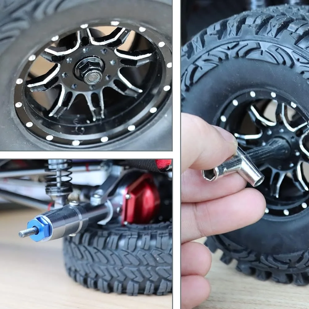 Adapter aluminiowy GLOBACT 12mm z gwintem M4 i kluczy krzyżowych do modeli RC Crawler Truck w skali 1/10